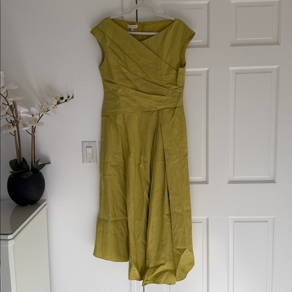 NWT Lafayette 148 New York Silk Linen Draped Wrap Dress Chartreuse Size 8 - Picture 8 of 14
